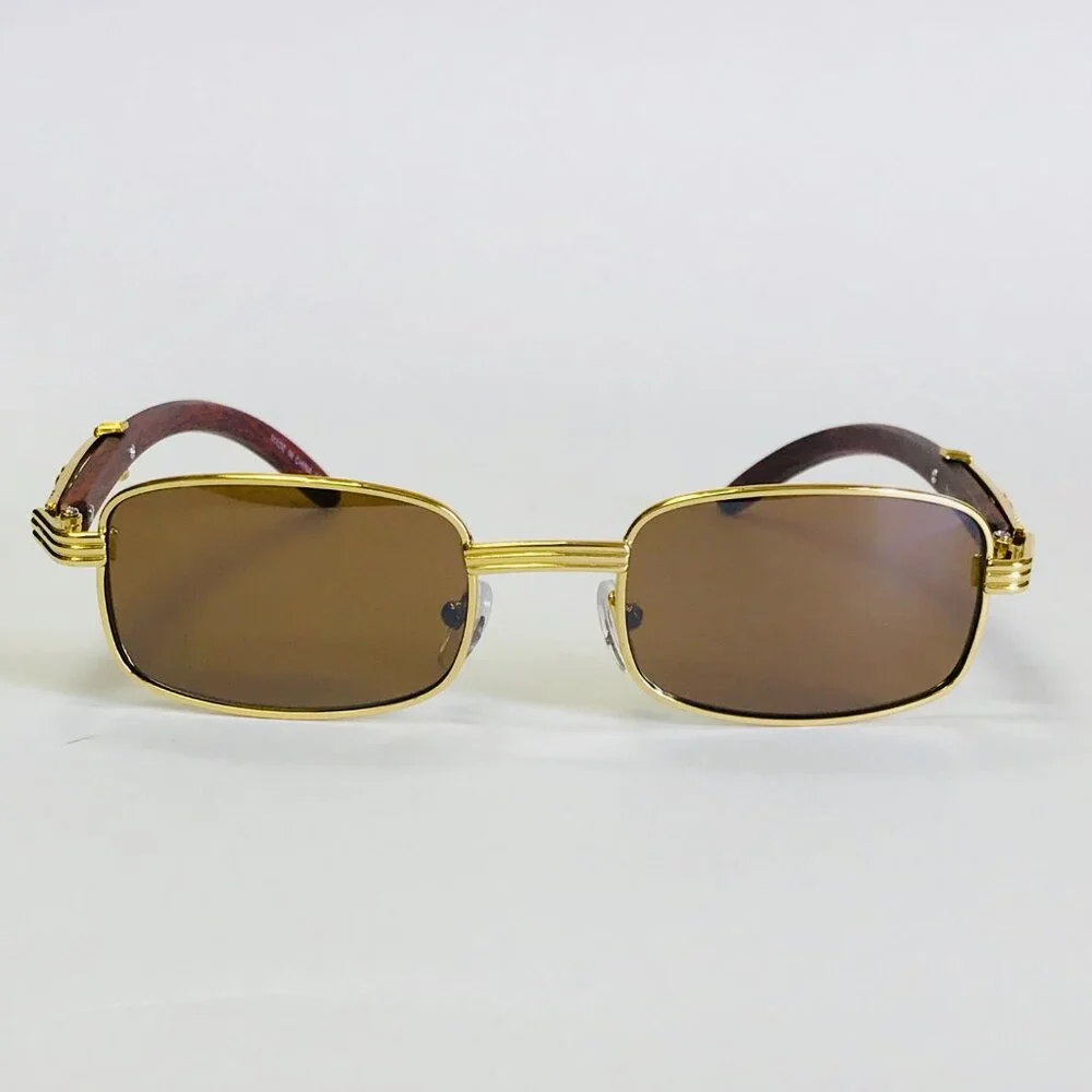 Brown Lens Men Sunglasses Square Gold Frame Hip Hop Style Buffs Woddy Arms Migos